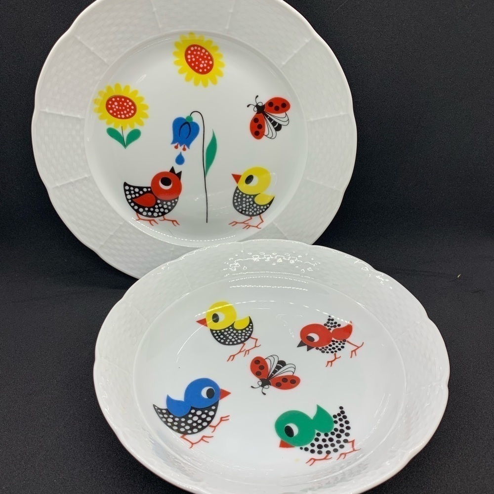 Thun Porcelain Children’s Plates Czech Republic Chicks Ladybugs Flowers